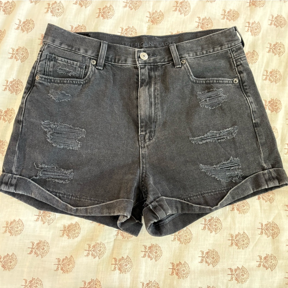 Black Distressed Denim Shorts